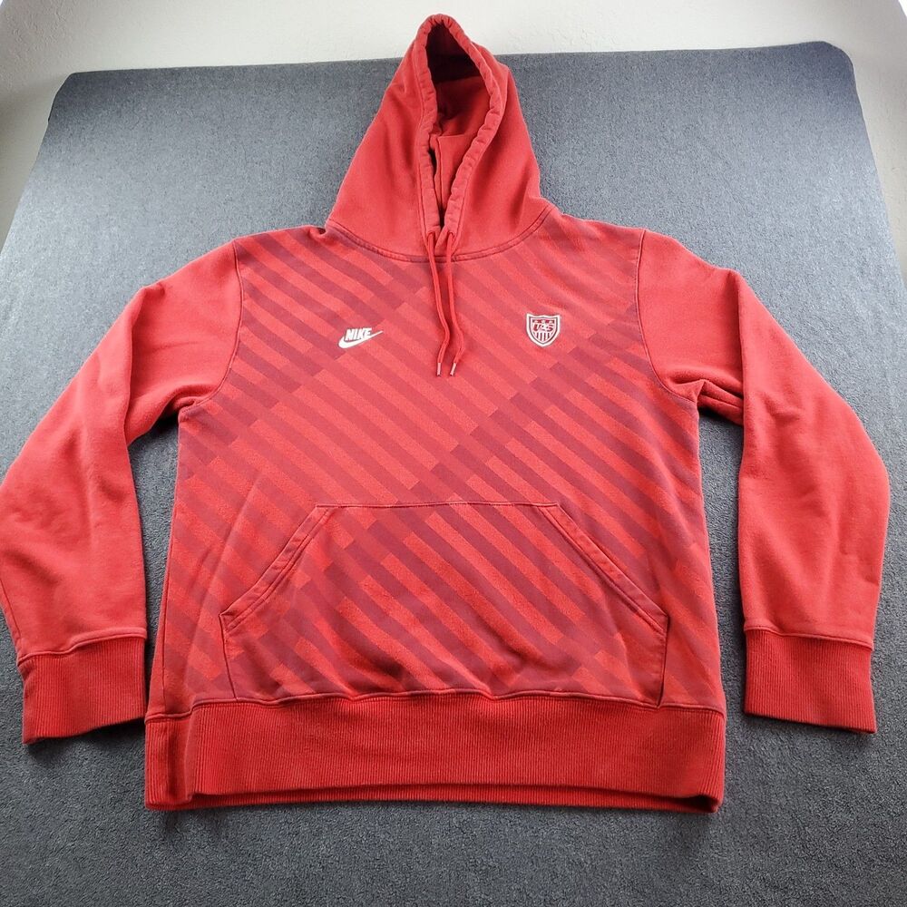 Nike Sportswear Hoodie Grey Tag Team USA Soccer Sweatshirt Mens Red Size Large